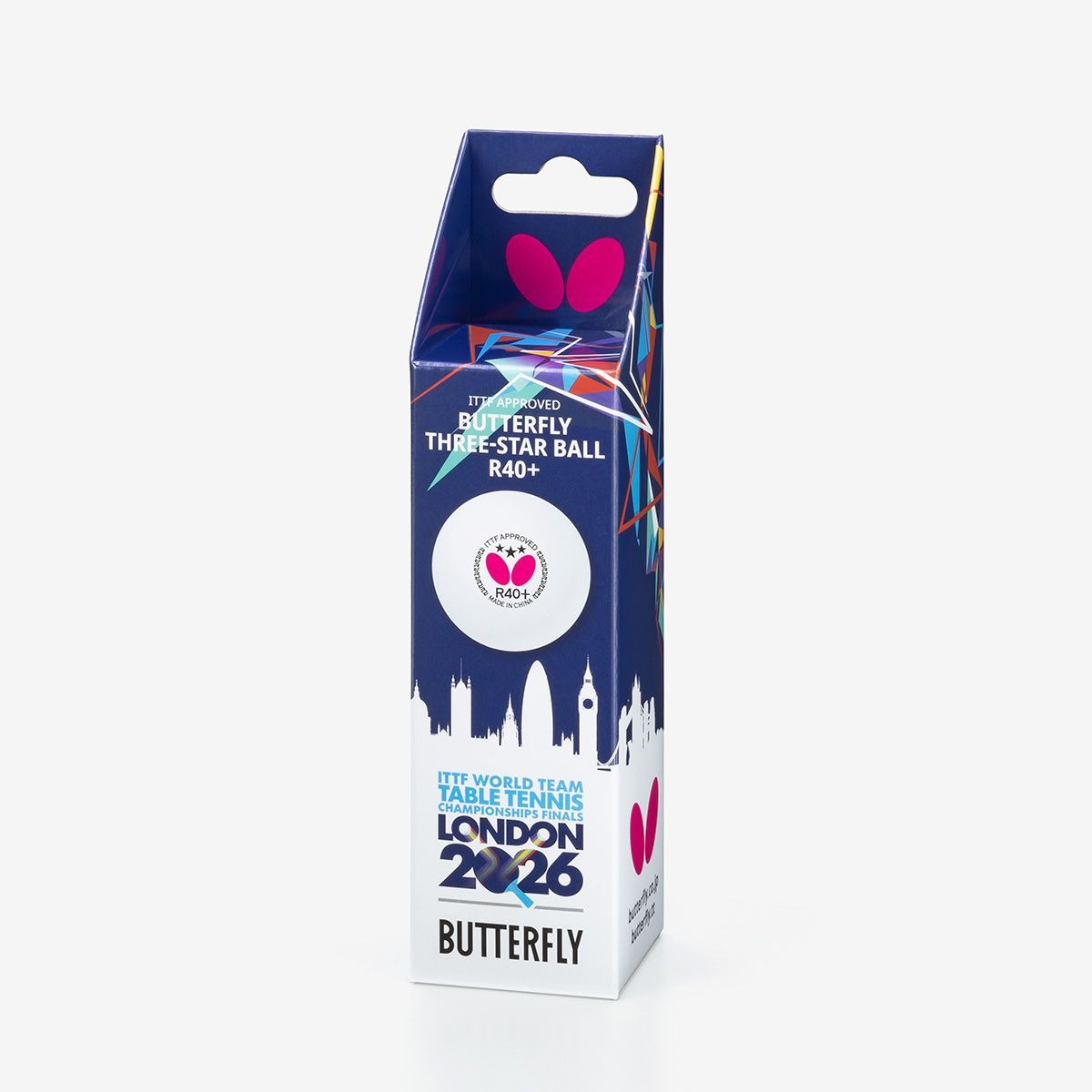 М'ячі Butterfly 3* R40+ Plastic White (3 шт)